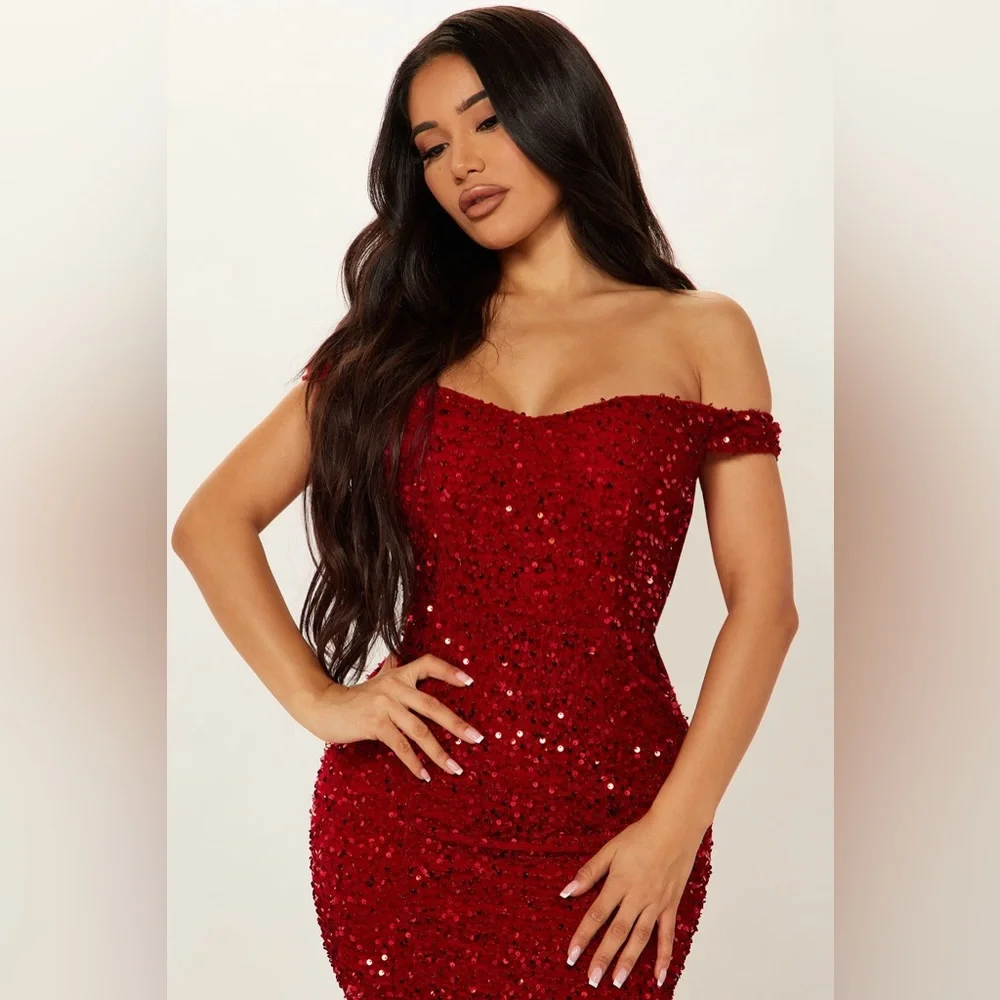 Fashion Nova Red Sequin Maxi Dress - Picture 3 of 5
